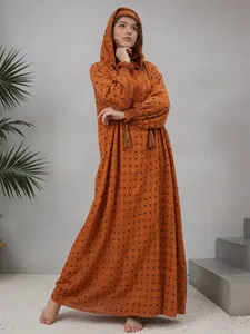 Dot-Patterned Muslim Prayer Abaya Soft Cotton Kaftan with Double Hat Design Modest Dubai Turkish Style for Ramadan & Eid Plus Size Prayer Dress for Women Hijabi Clothing Islamic Abaya Muslimwear Maxi Geometric Pattern Loose Fit