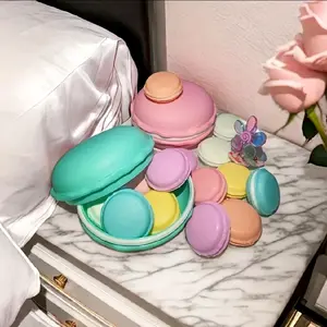 Set of 7 Adorable Macaron Jewelry Storage Box - Pink Organizer with Colorful Macaron Design for Organizing Accessories