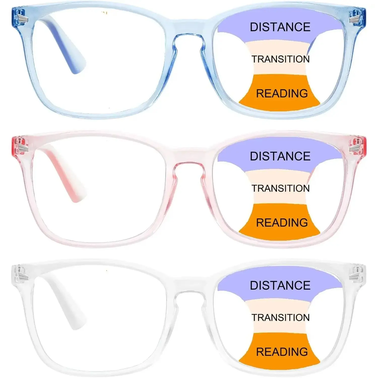 Progressive Multifocus Reading Glasses Men Women 3 Pack Anti Blue Light Eyestrain Quality Computer Readers