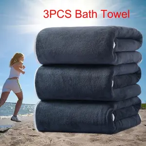 3pcs 300 GSM Microfiber Bath Towels, Super Absorbent and Quick-drying, 27.56 X 55.12inch, Multipurpose for Spa, Yoga, Fitness, Bathroom Hand Black