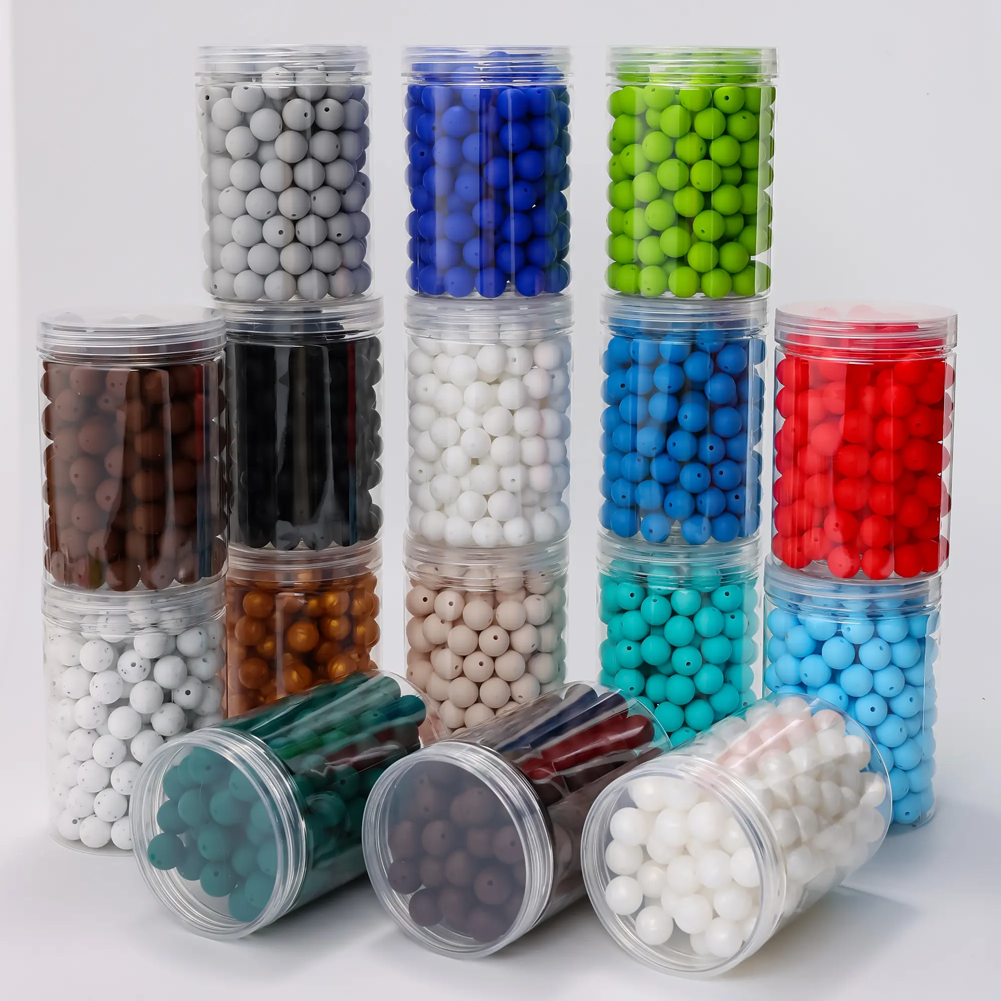 180pcs 15mm Waterproof Silicone Colored Beads for Beads Jewelry Making, Creative Crafting Projects, DIY Supplies, with Included Storage Bottle, Waterproof Beads