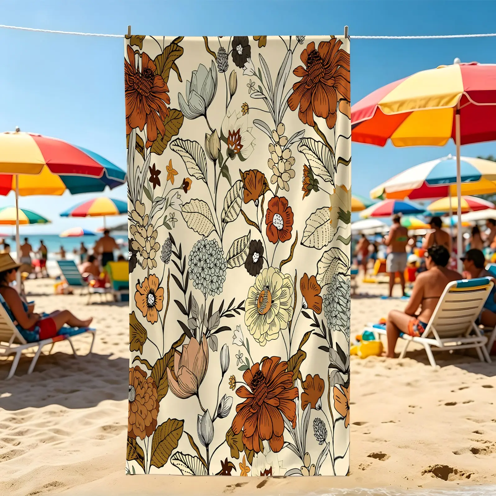 1Pcs Vintage Floral Print Beach Towel, Multiple Styles, Quick Dry and Absorbent Microfiber Towel, Lightweight and Sand-Resistant for Pool and Beach Use, Suitable for All People, Ideal Gift Choice
