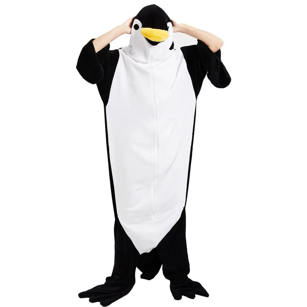 Polyester Unisex Flannel One-piece Pajamas Black + White Suitable for height 168-178cm Cute Animal Performance Costume