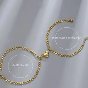 Matching Couple Goals Magnetic Heart Attraction Bracelet Set Non-Fade Stainless Steel Curb Chain Jewelry for Lovers Aesthetic Anniversary Gift for Boyfriend Girlfriend