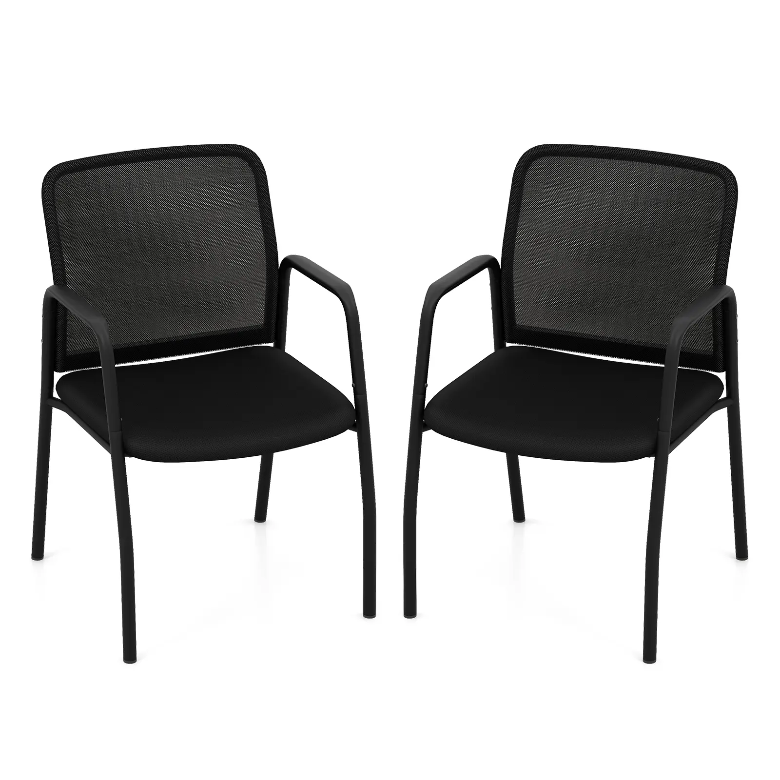 COSTWAY - Waiting Room Chair Set of 2 Office Guest Chairs with Ergonomic Mesh Backrest-Black
