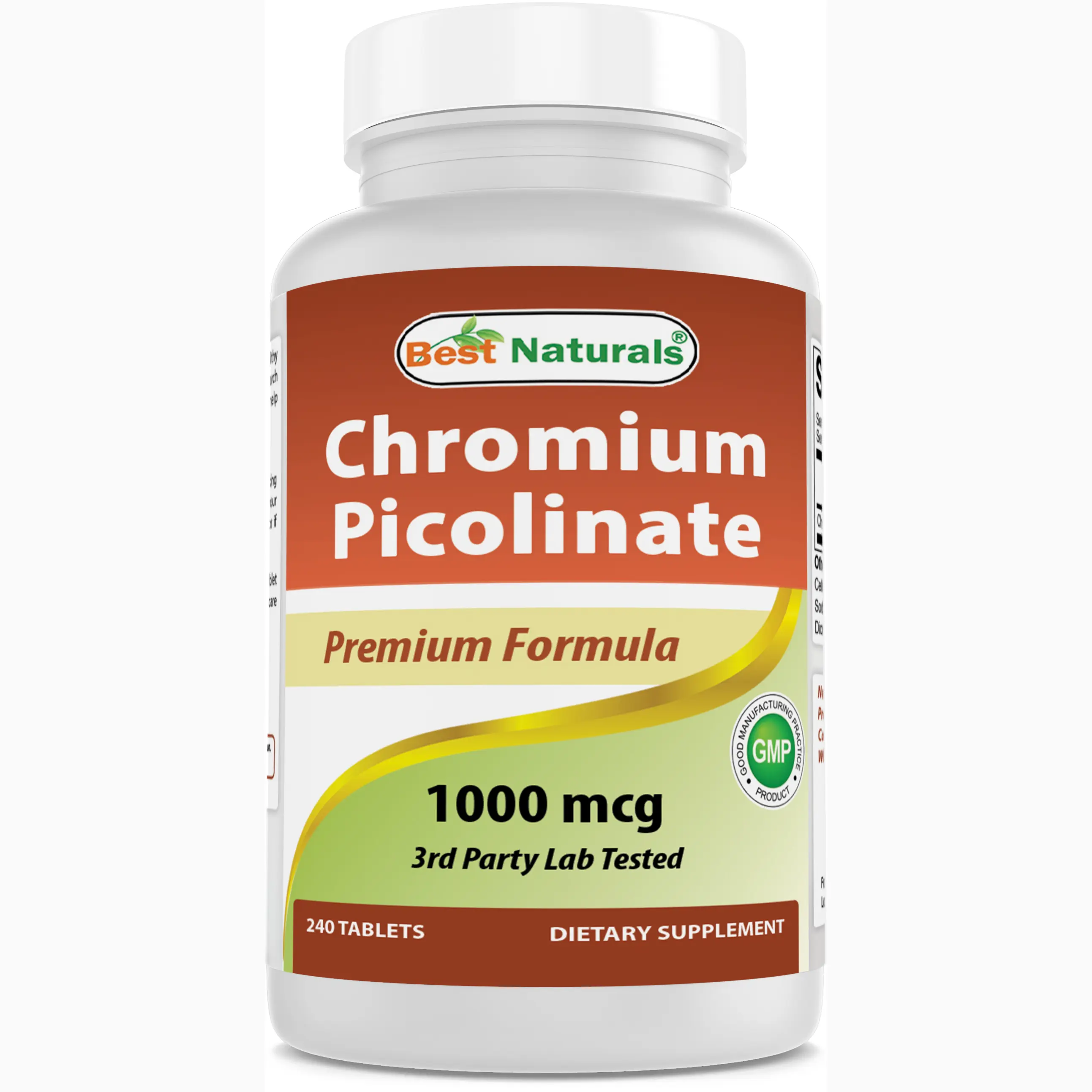 Best Naturals Chromium Picolinate 1000 mcg Tablet - Supports Healthy Blood Sugar Levels, 240 Count, GMP Certified, No Artificial Ingredients, Non-GMO & Gluten Free, 3rd Party Lab Tested