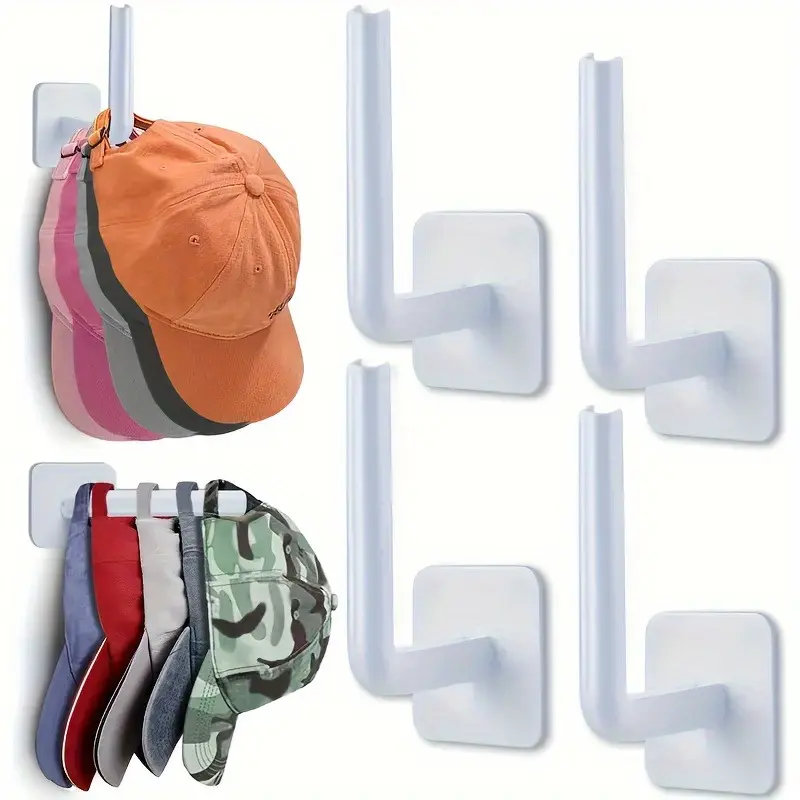 Summervibes 4pcs Black ABS Plastic L-Shaped Hat Hanger - Foldable, Adjustable, Lightweight Wall Mounted Organizer, Space-Saving Hooks, Multi-Hat Rack for Closet Small Spaces, Wall/Door Mountable  Hangable