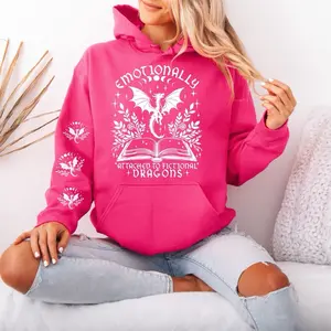 Emotionally Attached To Dragons Gildan hooded Sweatshirt with Sleeve design hoodie unisex sizing womenswear comfortable soft Casual Pullover Tops Fabric Pocket Mint Green Green Spandex Cotton Fit