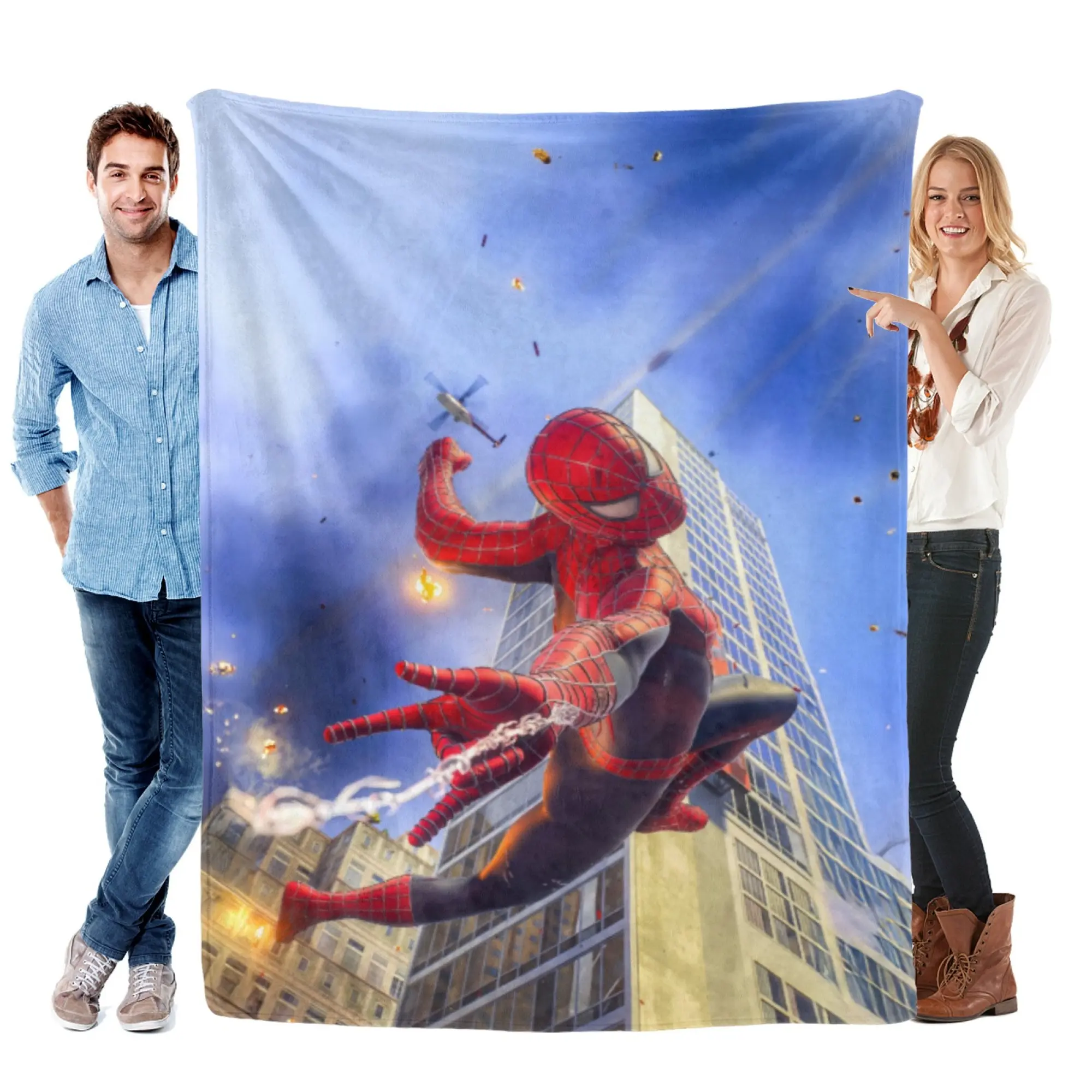 [SummerVibes] MARVEL Cinematic Spider-Man Explosive Action Flannel Blanket, Soft 2D Printed Throw for Boys Room, Couch & Movie Fans