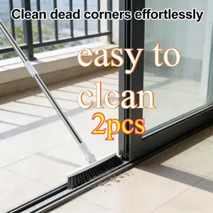2pcs Long Handle Floor Brush Broom, Stainless Steel Pole Hard Bristles, Bathroom Kitchen Gap Cleaner, Multi-Functional Home Cleaning Tool, Household Cleaning Tool, Cleaning Supplies