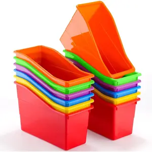 12 Pack Overlapping Classroom Storage Bins (Rainbow Colors) - Durable Book and Binder Holder, Plastic Vertical Storage Book Organizer Folder for Classroom Organization Container Supplies
