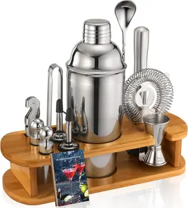 Shaker Set Bartender Kit: 13-Pcs Bar Tools Set with  Stand, Essential Bar Accessories for : 25oz Martini Shaker, Jigger, Bar Spoon, Professional  Kit for Drink Mixing |