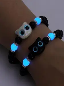 Cute Cat Charm Decor Glow in The Dark Design Beaded Bracelets, Bracelet with Charms, Trendy All-match & Exquisite Jewelry for Women & Men As Gift for Party, Daily Clothing Decor