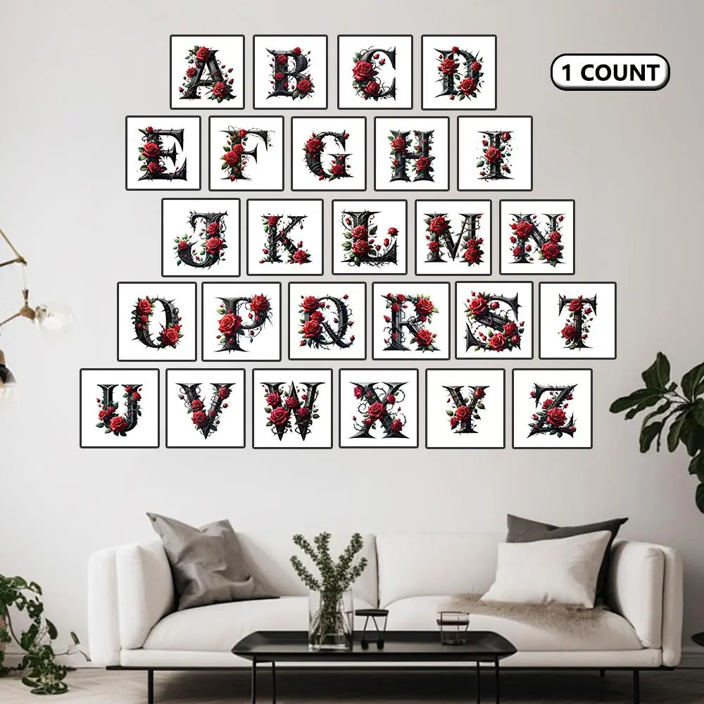 Red Rose and Black Alphabet Pattern DIY Diamond Arts Colorful Painting Kit, 1 Set 5D Art Painting Kit without Frame for Beginners, Wall Art Decor for Home Living Room & Bedroom