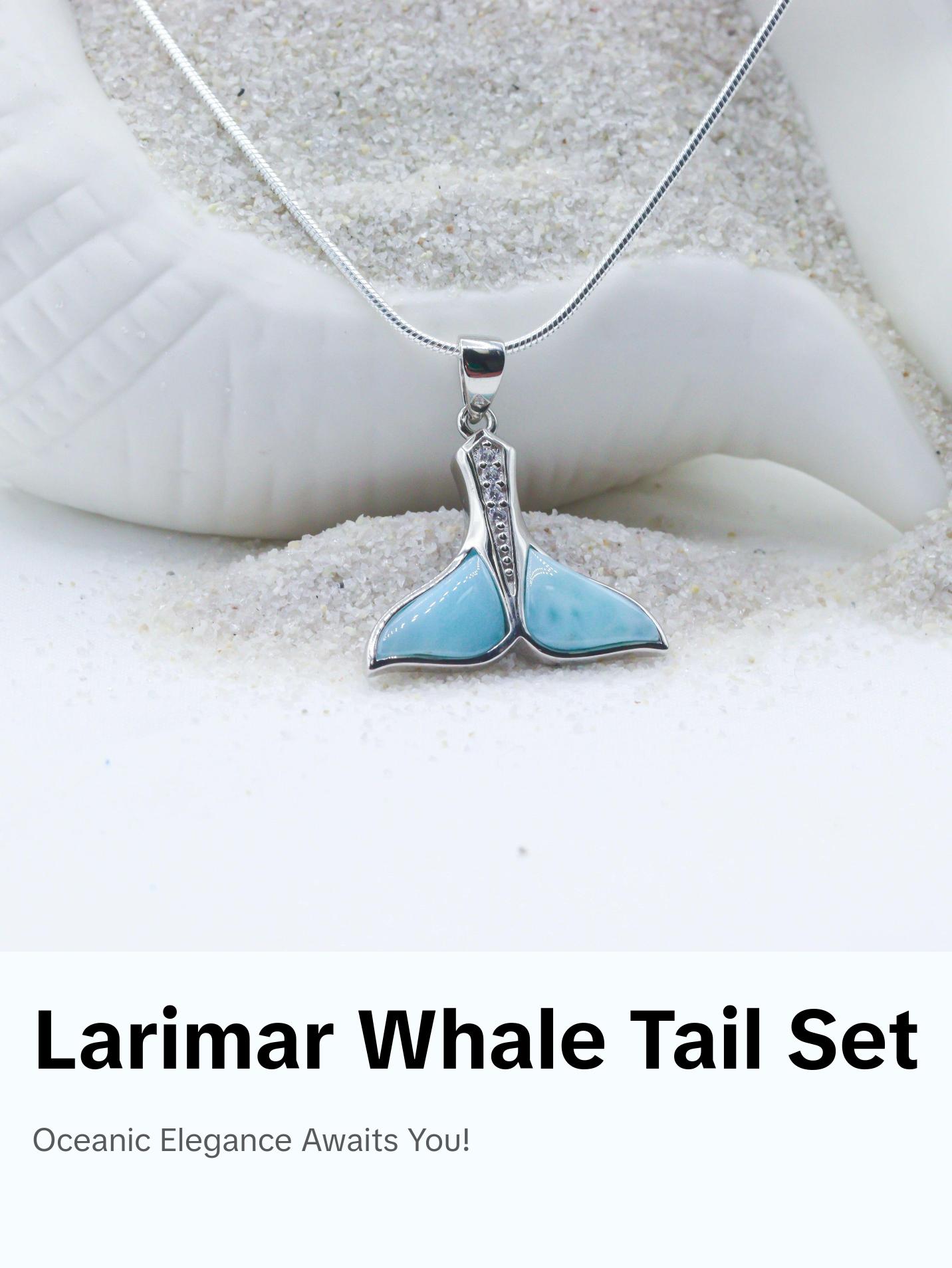 Natural Larimar Whale Tail Pendant Necklace