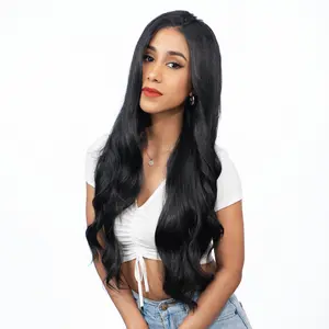 25-Inch Solid Black Loose Closed-Curl Waves Futura Synthetic Wig | 【Free-part Lace】【Heat Resistant】【Cap Included】 | #17 FSGB