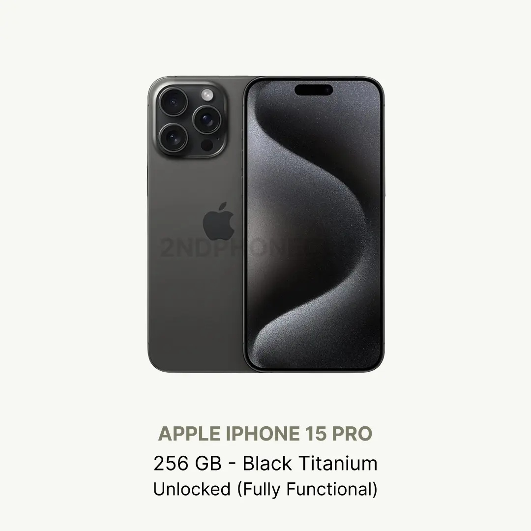 Apple iPhone 15 Pro 256GB Black Titanium Refurbished Unlocked Excellent Condition Fully Functional with Charging Cable