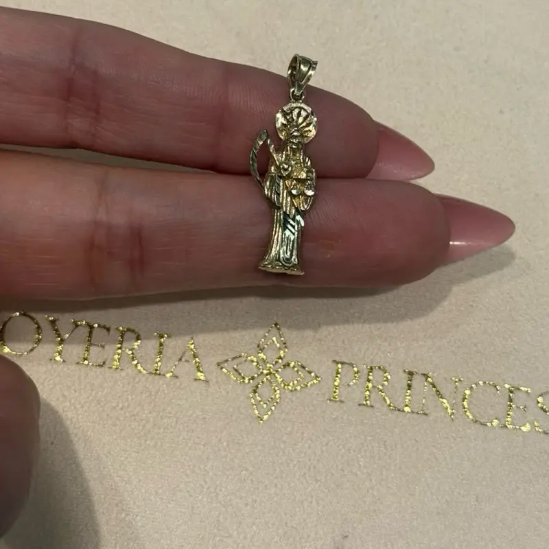 10k Yellow Authentic Gold Santa Muerte Pendant - Elegant Design