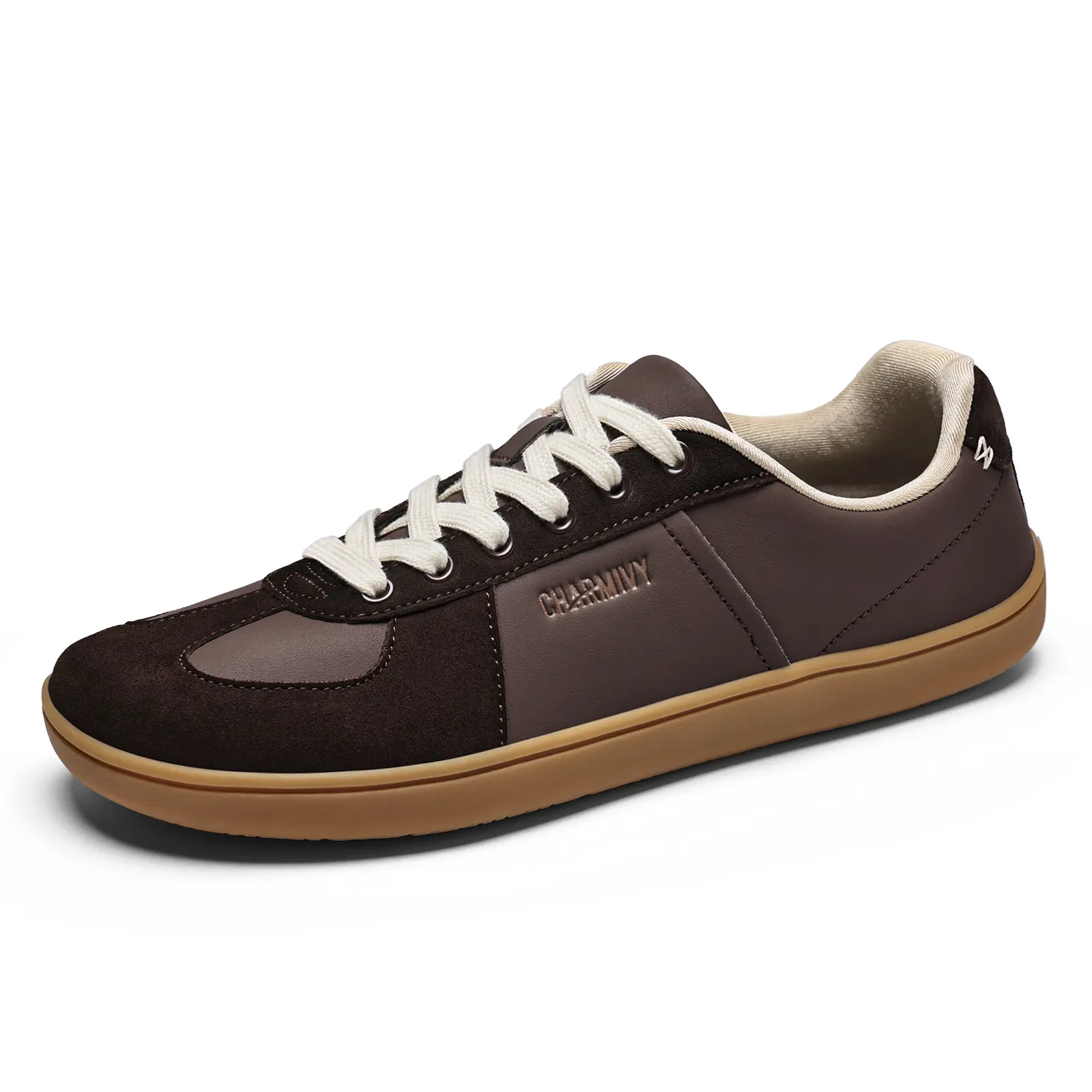 Charmivy Men's Wide Toe Box Barefoot Shoes - Lace-Up Ankle Athleisure Sneakers with Gum Sole, Comfortable for Everyday Wear & Coffee Runs, Wide-Fit Casual Trainers