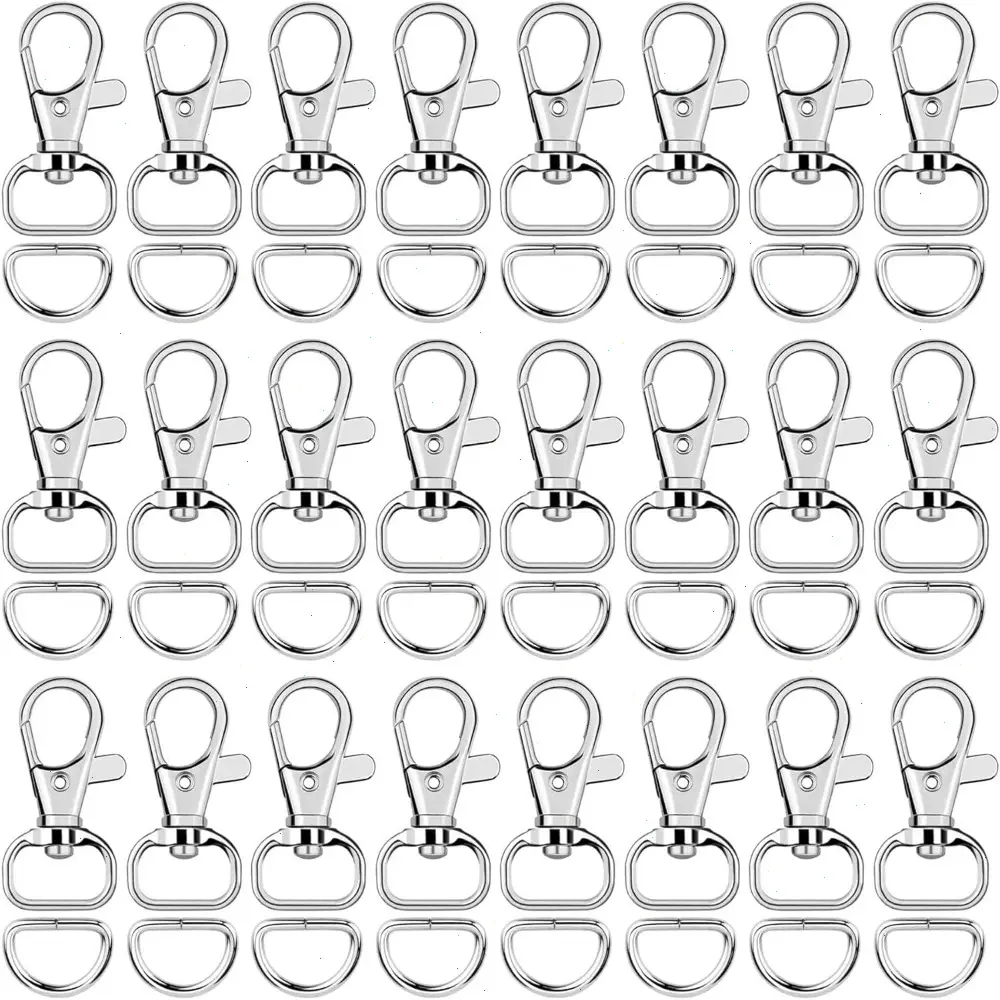120 Pcs Keychain Clip Hooks with D Ring Include 60Pcs Swivel Snap Hooks Lanyard Clip and 60Pcs D Ring for Purse Hardware Sewing Projects (1/2” Inside Width)