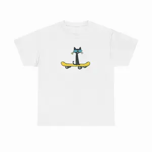 Lady Women's Cotton Short-Sleeve T-Shirt - Casual Fitted Round Neck Women's Clothes, Pete The Cat On Skateboard Graphic, Christmas Occasion Wear Clothes