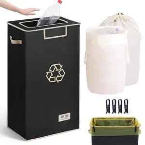 SOLEDI 26 Gallon Recycle Bin with Lid & 2 Removable Reusable Inner Bags for Kitchen Indoor Recycling Trash Can for Bottles Cans & Plastic Black