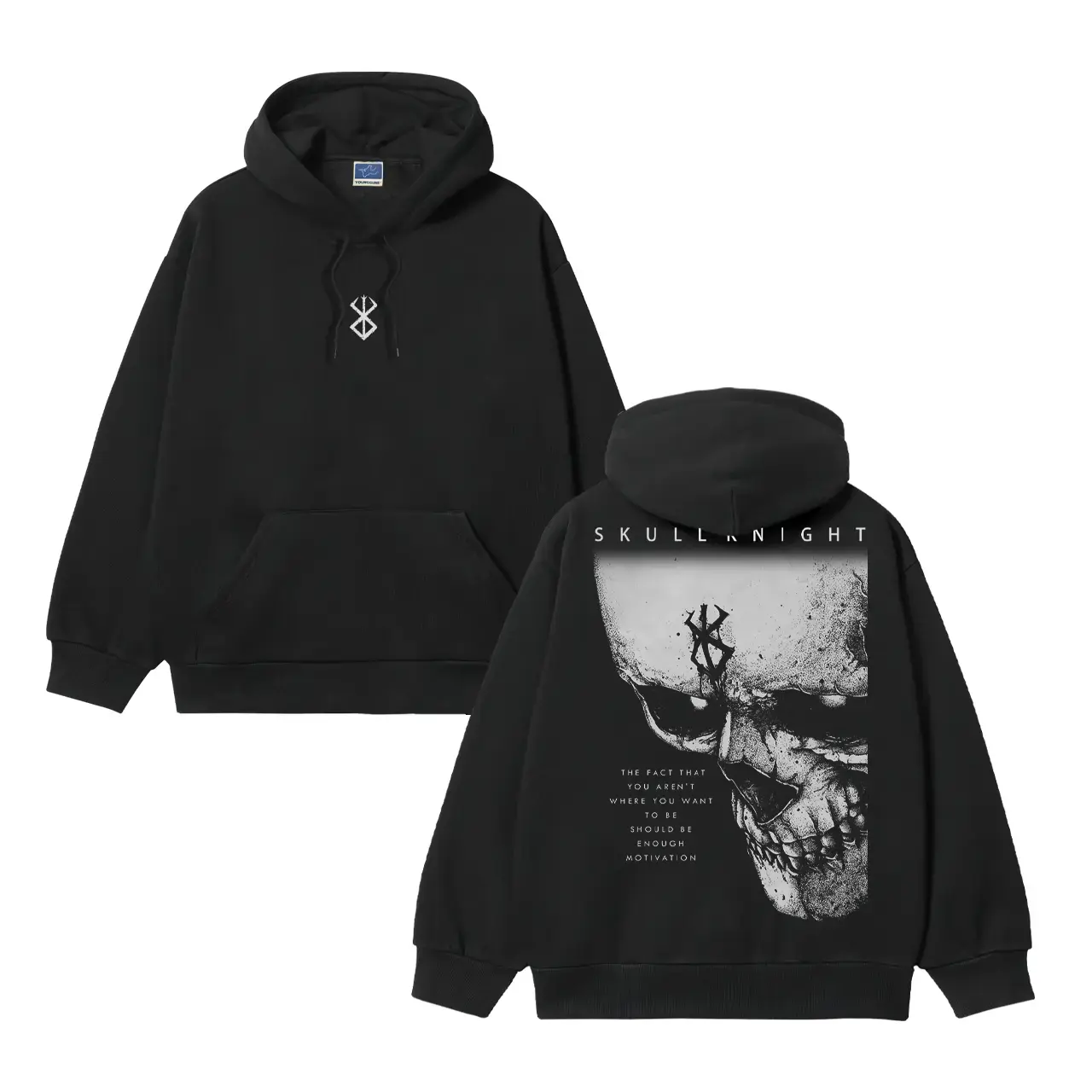 Men's Berserk "The Demon King" Soft Heavyweight Vintage Cotton Blend Hoodie, Longsleeves Pullover, Casual Biker Crewneck with Skull Knight Slogan Print Anime Sweatshirt Tops, Day