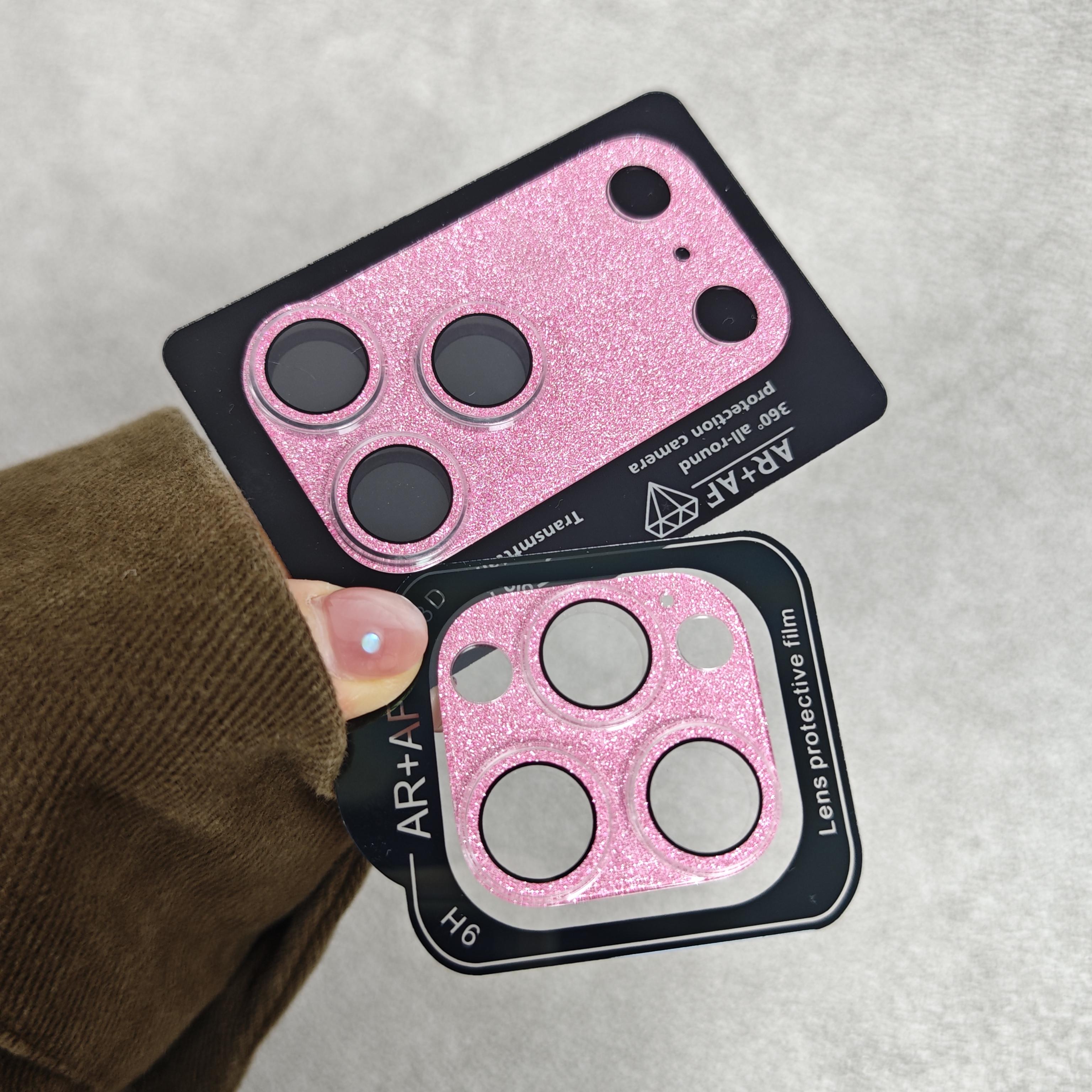 Pink Glitter Camera Lens Protector, Compatible Models: iPhone 17/16/15/14 Pro Max,  and Plus Series. Stylish iPhone 15 Plus Scratch-Resistant, Durable, High-Quality Camera Lens Protector