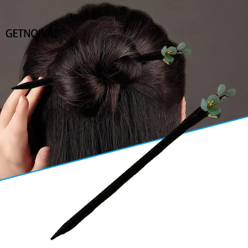 JEWEL4U - Floral Hair Pins Handmade Wooden Twist Bun Pin Chopsticks Flower Hair Clips Chinese Hair Stick Hanfu Headdress Hair Accessories