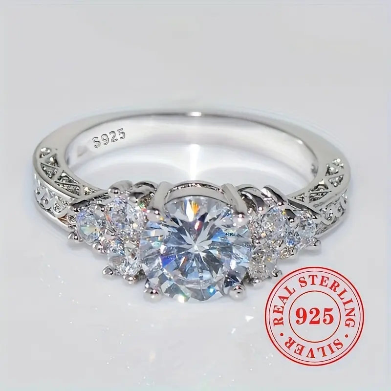 925 Sterling Silver Shiny zirconia Ring Women's Engagement oposal Ring Jewelry Gift