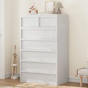 Gaomon White Wooden 7-Drawer Dresser - 46 in Tall, Easy Setup, Smooth Slides, Sturdy Base, Multi-Use Storage Organizer for Bedroom, Living Room
