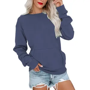 Women's Crewneck Hoodless Sweatshirt Hoodless Sweatshirt with Kangaroo Pocket Fleece Long Sleeve Oversized Casual Style Shirt Hoodie Solid Pullover Lightweight Loose Tops