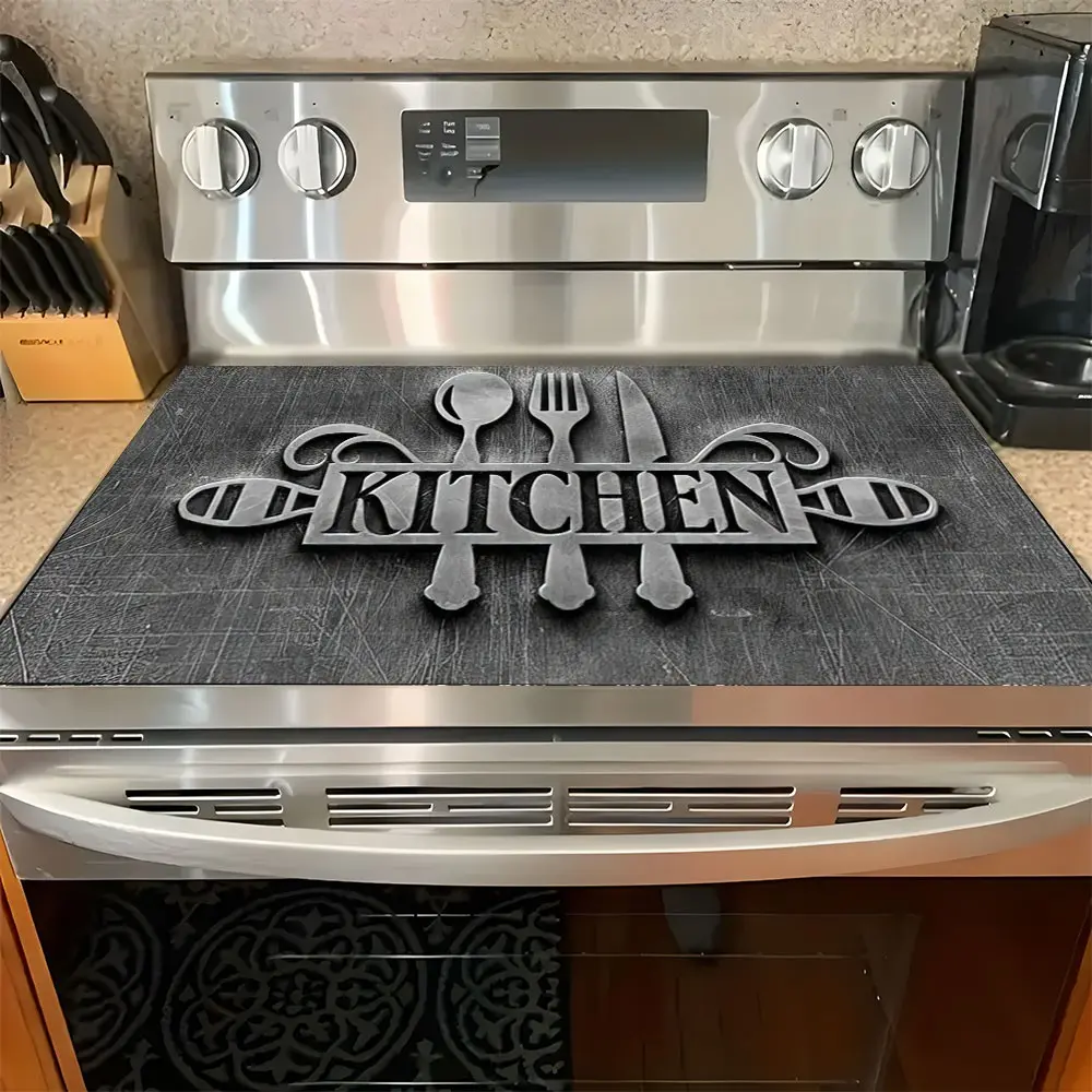 Soft Electric Stove Cover Cook Top Panel Protector Pad, Dishware Pattern Design, Decorative, Gift Ready, Scratch Resistant, Easy Clean, Multi-Purpose Kitchen Cover for Stove Plate, Multifunction, Stovetop Protector, Cooktop, Kitchenware, Covering