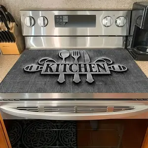 Soft Electric Stove Cover Cook Top Panel Protector Pad, Dishware Pattern Design, Scratch Resistant, Easy Clean, Multi-Purpose Kitchen Cover for Stove Plate, Multifunction