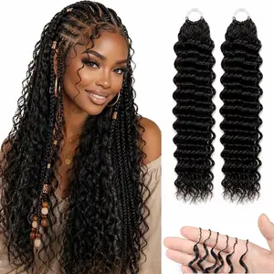 Datanala Deep Wave Feather Crochet Human Hair 18Inch 40 Strands 60g Miracle Knots Hair Curly Crochet Hair for Black Women Pre-Separated for Faster Crochet Install, Feathered Crochet Hair Extensions