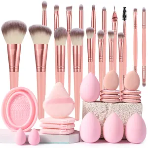 37PCS Makeup Tools Set Including:18PCS Makeup Brush Set,6PCS Makeup Sponges,4PCS Triangle Powder Puffs,8PCS Mini Air Cushion Powder Puffs,1pc Makeup Brush Cleaning Tools.All-In-One&Beginner-Friendly|Travel-Ready&Gift-Ready|Perfect For Newbies/Her