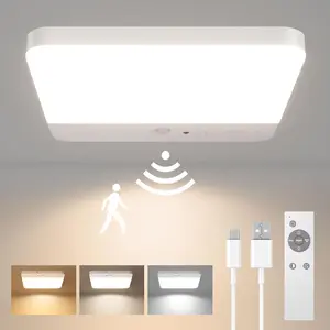 Motion Sensor Ceiling Light Fixture Cordless Closet Battery Operated Rechargeable Magnetic Mount LED Shower Light for Bathroom Stairs Garage Hallway 3 Color Temperatures Remote Control