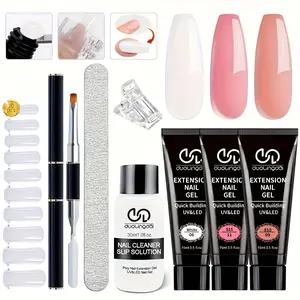 Poly Gel Art Kit, 3 Colors with Slip Solution, Dual Forms, Top & Base Coat for Extensions