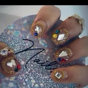 10 Pieces Medium Length Rhinestones Handmade Press On Nails for Manicure & Cutics