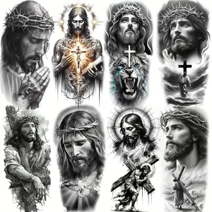 8 Sheets Jesus with Cross Tribal Temporary Tattoos, Waterproof Long Lasting Realistic Fake Tattoo Stickers, for Men Women Adults