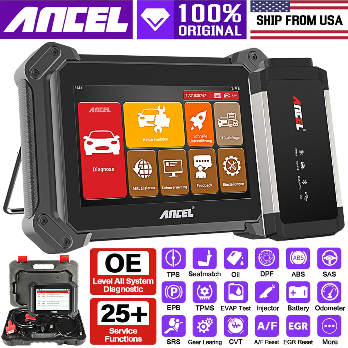 ANCEL V6 PRO+ Bidirectional Vehicle Diagnostic Scanner - Enhanced Bluetooth OBD2 Code Reader, All-System Car Repair Tool with 25+ Resets, Key Programmer, Auto ABS Bleed, Injector Coding