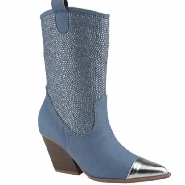BELOVELY Women's Fimulie Embellished Under The Knee Boot Walking Shoes Girl Comfort Chunky Classic Shoe Footwear Decor Rubber rhinestone cowboyboots boots  for  [everywhere-1] fall