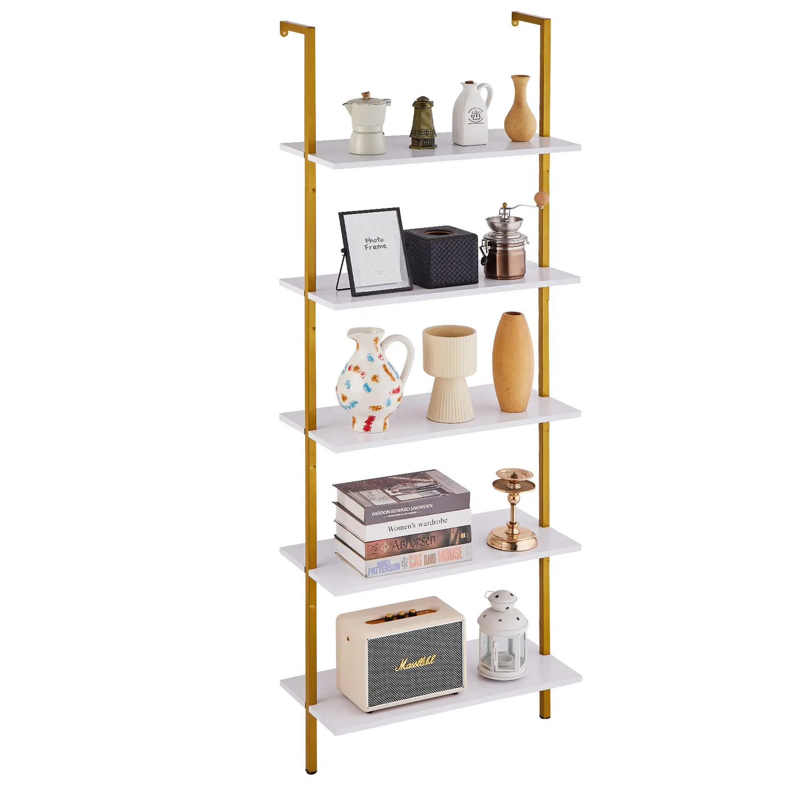 VEVOR 5-Tier Wall-Mounted Metal-Wooden Shelf Set, 24x11.8in Industrial Steel Square Pipe Brackets, Decorative Organiser with Easy Installation, Hanging Floating Shelf Frames for Kitchen, Living Room, Wall Mounted Shelf
