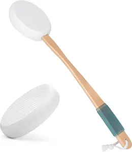 Lotion Applicator for Back, Feet, 2 Replacement Pads with 17" Curved Handle, Back Sunscreen Applicator for Kids, Elderly, Women, Apply Cream Medicine Moisturizer Tanner, White