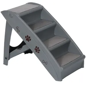 Segawe 4 Steps Pet Stairs Ladder Washable Foldable Steps for Dogs and Cats Dark Grey
