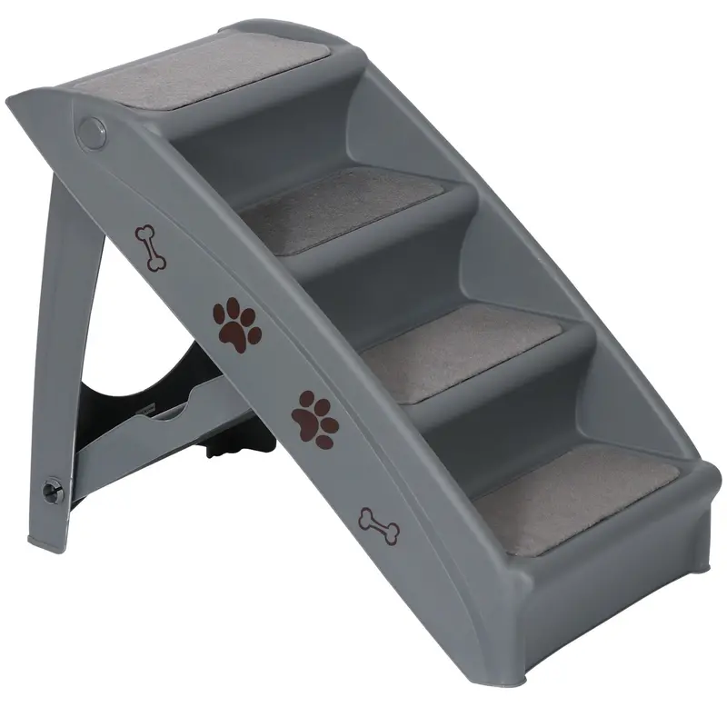 Segawe Plastic Pet Stairs Ladder - 4-Step, Safety Side Rails, 100 lbs Capacity, 23.8" x 15.5" x 19.29", 5 lb Lightweight, Foldable for Easy Storage, Washable, Durable for Small-Medium Dogs/Cats, Home Pet Furniture Climb Aid for Bed Access
