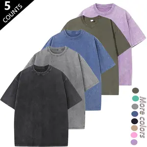 Five-pack Vintage Washed Distressed Short-sleeve T-shirts in American Laid-back Casual Style Crew Neck Design Unisex Couples' Matching Top Menswear - Jeans, Outfits