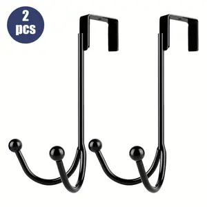 2pcs Double hook door hanger, heavy-duty metal multi-functional door hanger, suitable for wreaths, towels, coats, hats, Storage Hooks