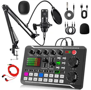 F998 Podcast Equipment Bundle, Live Sound Card With BM800 Microphone Condenser For Smartphones Bluetooth Connection,For YouTube TikTok Twitch Gaming DJ Audio Recording, Broadcasting, Live Streaming