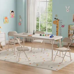 Garvee Collapsible 5-Piece Kids Table and Chair Set – Lightweight & Compact Children's Furniture – PU Leather Waterproof Easy Clean – Safe Rounded Design – Ideal for Study Drawing Dining Indoor/Outdoor Use